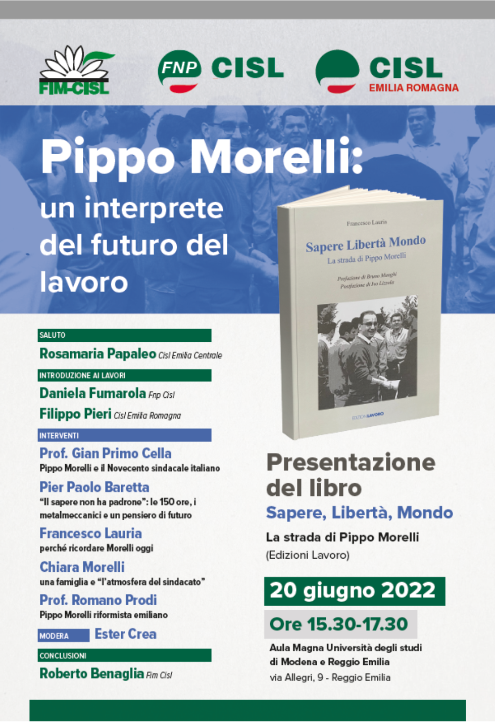 Pippo Morelli: un interprete del futuro del lavoro, una iniziativa di FIM-CISL, FNP-CISL, CISL Emilia Romagna.