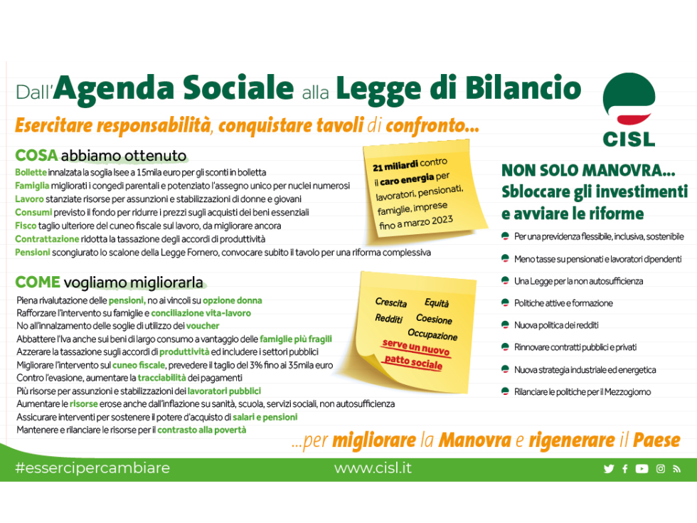 Dall’Agenda Sociale alla Legge di Bilancio