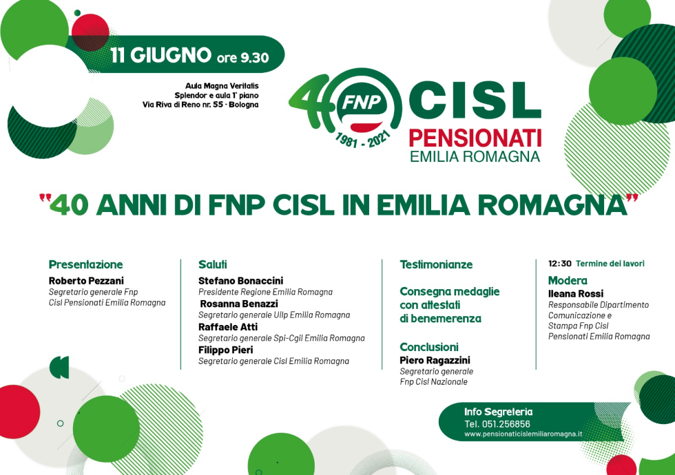 Il sindacato Pensionati Cisl (Fnp) Emilia-Romagna compie 40 anni!