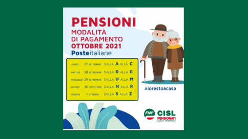 Pagamento anticipato delle pensioni Inps presso Poste Italiane mensilità di ottobre 2021